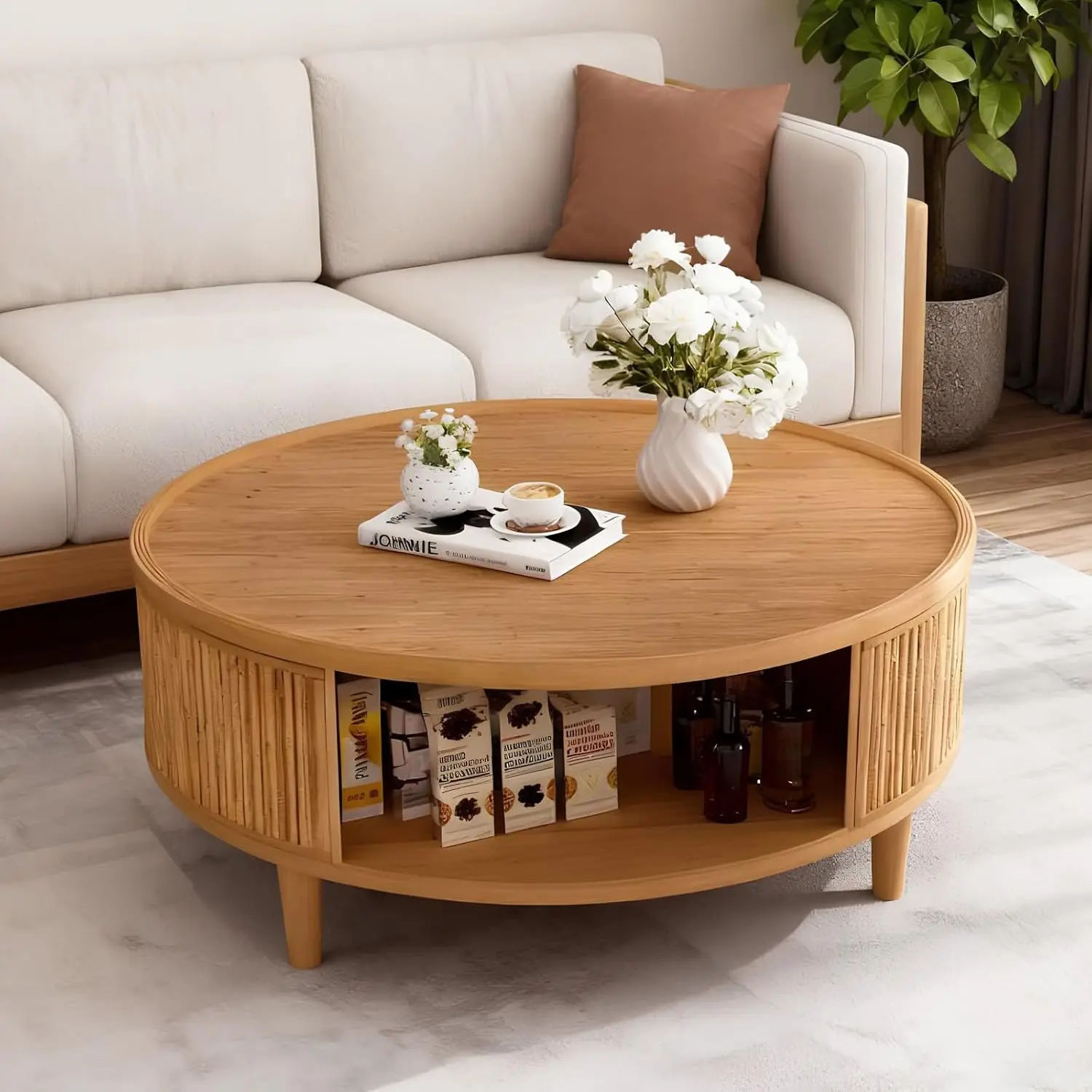 30.5" Modern Round Coffee Table with Storage, Bamboo Weave Coffee Table Boho Wooden Circle Accent Table with 3, Customized
30.5" Modern Round Coffee Table with Storage, Bamboo Weave Coffee Table Boho Wooden Circle Accent Table with 3, Customized