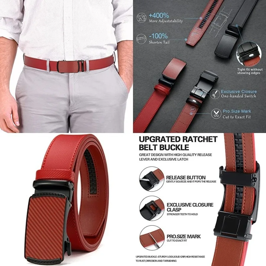 Belt Men, Ratchet Dress Adjustable 1 3/8" Sliding Leather Designer, Size Length Can be Cut, with Gift Box,Belt Waist : 28‘’ to 36‘’ Adjustable,06 Red Belt
Belt Men, Ratchet Dress Adjustable 1 3/8" Sliding Leather Designer, Size Length Can be Cut, with Gift Box,Belt Waist : 28‘’ to 36‘’ Adjustable,06 Red Belt