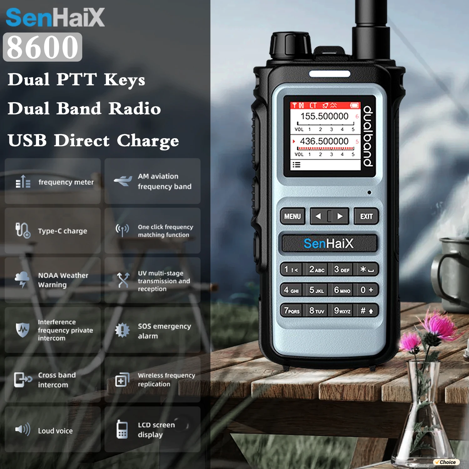 SenHaiX 8600 двухдиапазонная рация Dual PTT 128CH USB зарядка профессиональная двусторонняя радиостанция VOX FM-трансивер
SenHaiX 8600 двухдиапазонная рация Dual PTT 128CH USB зарядка профессиональная двусторонняя радиостанция VOX FM-трансивер