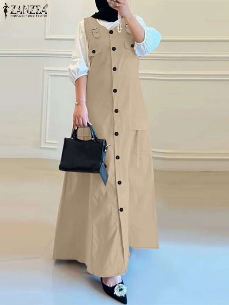 ZANZEA Women Solid Color Abaya Robes Hijab O-Neck Muslim Fashion Workwear Button Up Maxi Dresses Islamic Sleeveless Vestidos
ZANZEA Women Solid Color Abaya Robes Hijab O-Neck Muslim Fashion Workwear Button Up Maxi Dresses Islamic Sleeveless Vestidos