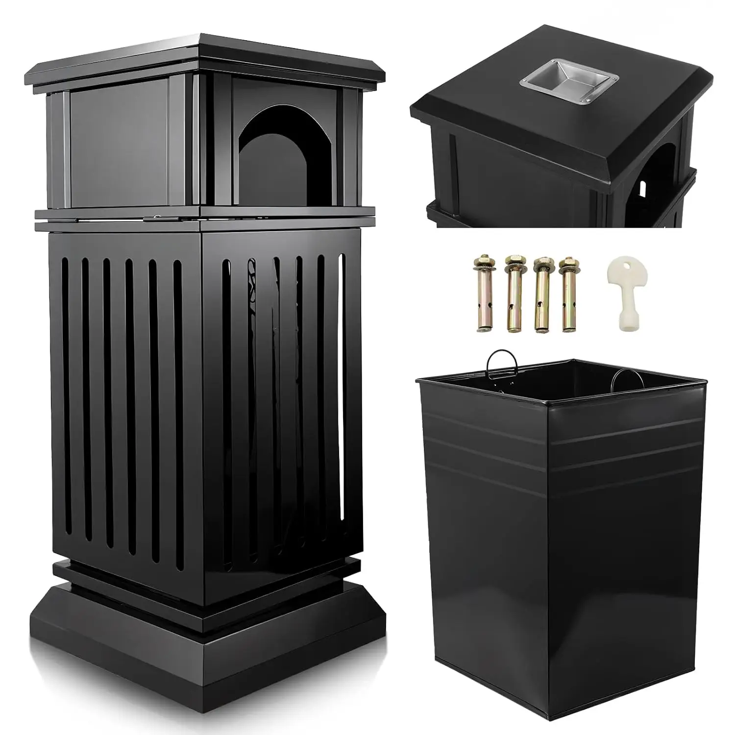 Black Stainless Steel Commercial Trash Can with Locking Lid, Heavy Duty Outdoor/Indoor Waste Container, Perforated Steel Panels,
Black Stainless Steel Commercial Trash Can with Locking Lid, Heavy Duty Outdoor/Indoor Waste Container, Perforated Steel Panels,