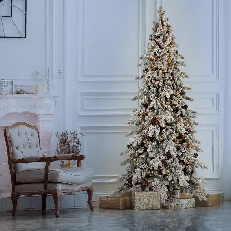 9FT Flocked Christmas Tree with 1250 Warm White LED Lights, 2138 Tips, 52 Pine Cones, Snowy Effect, Hinged Branches, Metal
9FT Flocked Christmas Tree with 1250 Warm White LED Lights, 2138 Tips, 52 Pine Cones, Snowy Effect, Hinged Branches, Metal