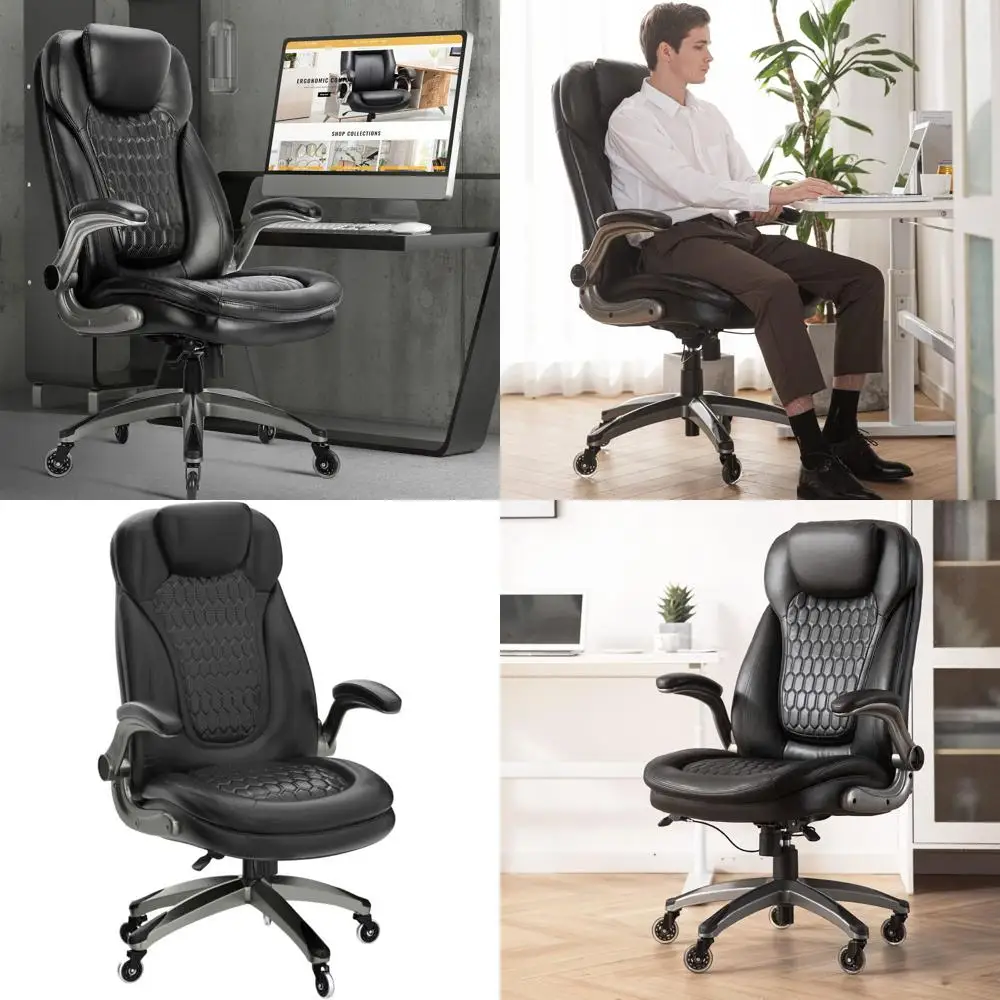Ergonomic High-Back Leather Desk Chair with Padded Armrests, Swivel Office Chair on Casters - Black
Ergonomic High-Back Leather Desk Chair with Padded Armrests, Swivel Office Chair on Casters - Black