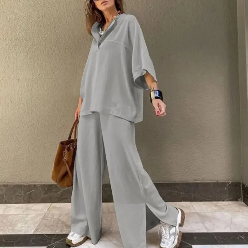 Summer Autumn New 3/4Sleeve Loose Blouses Casual Split Wide Leg Trousers Vacation Women Outfits Solid Color Cotton Linen Sets
Summer Autumn New 3/4Sleeve Loose Blouses Casual Split Wide Leg Trousers Vacation Women Outfits Solid Color Cotton Linen Sets