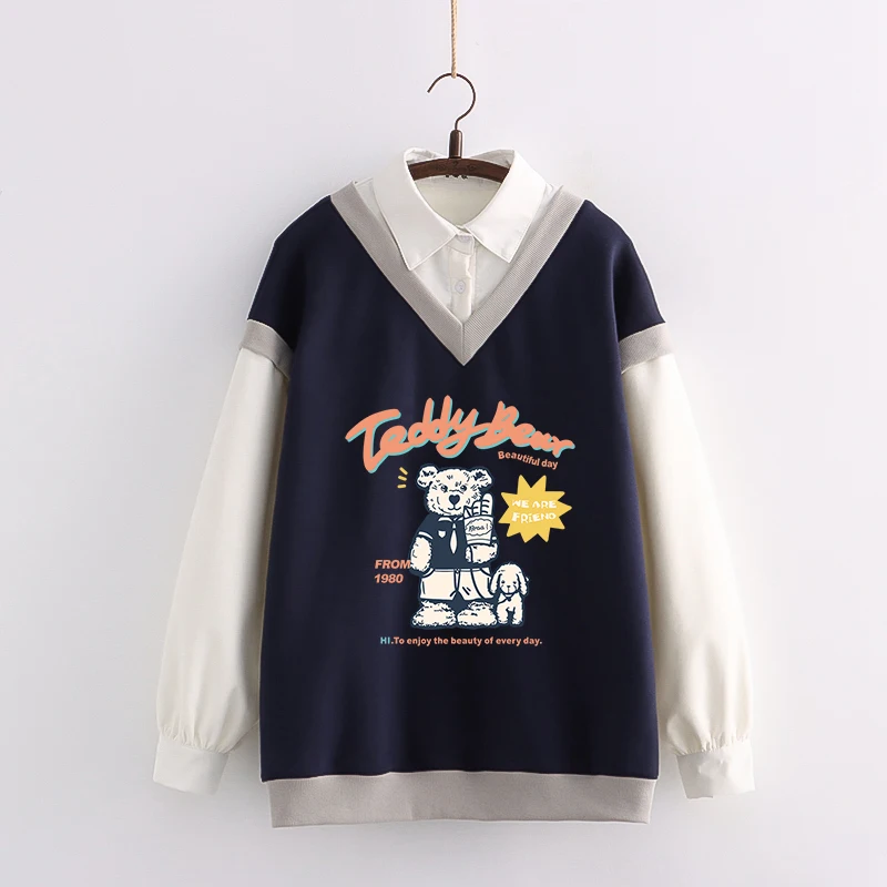 Loose Long Sleeve Shirt Women's Casual Cartoon Print Splice Color Block Sweater Trendy Fake Two-Piece Style Autumn Fashion
Loose Long Sleeve Shirt Women's Casual Cartoon Print Splice Color Block Sweater Trendy Fake Two-Piece Style Autumn Fashion