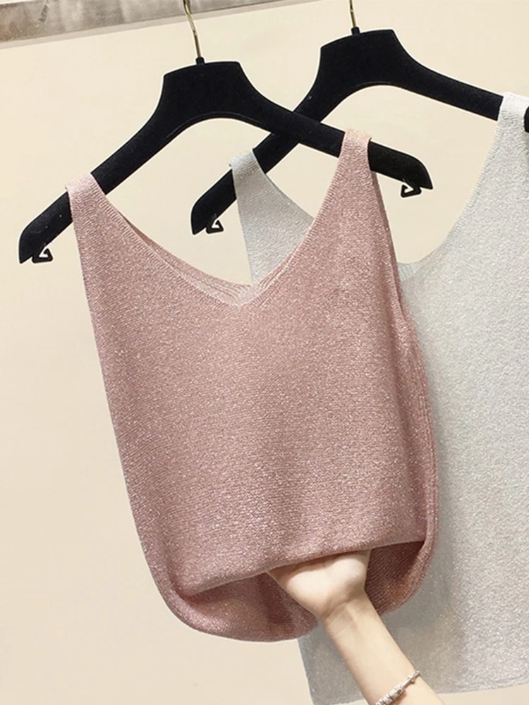 Shiny Thread Knitted Loose Women's Tank Top European Style Summer Outerwear Sexy V-Neck Breathable Casual Fashion Trendy
Shiny Thread Knitted Loose Women's Tank Top European Style Summer Outerwear Sexy V-Neck Breathable Casual Fashion Trendy