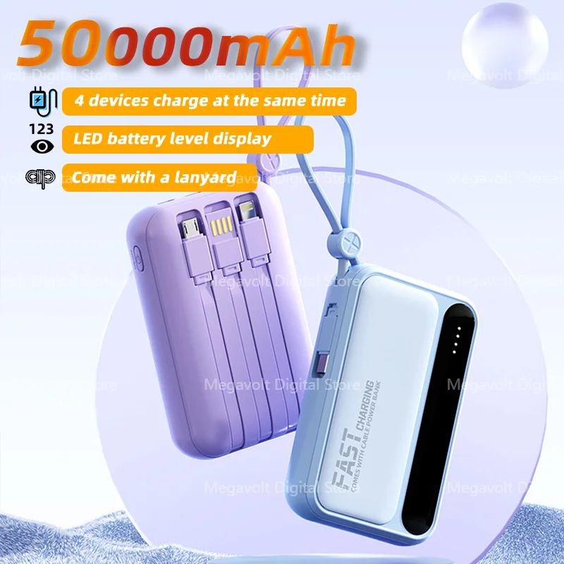 50000mAh Mobile power supply With 4 Data Cables Large-capacity Power Bank With An LED Digital Display Can Be Used On Planes
50000mAh Mobile power supply With 4 Data Cables Large-capacity Power Bank With An LED Digital Display Can Be Used On Planes