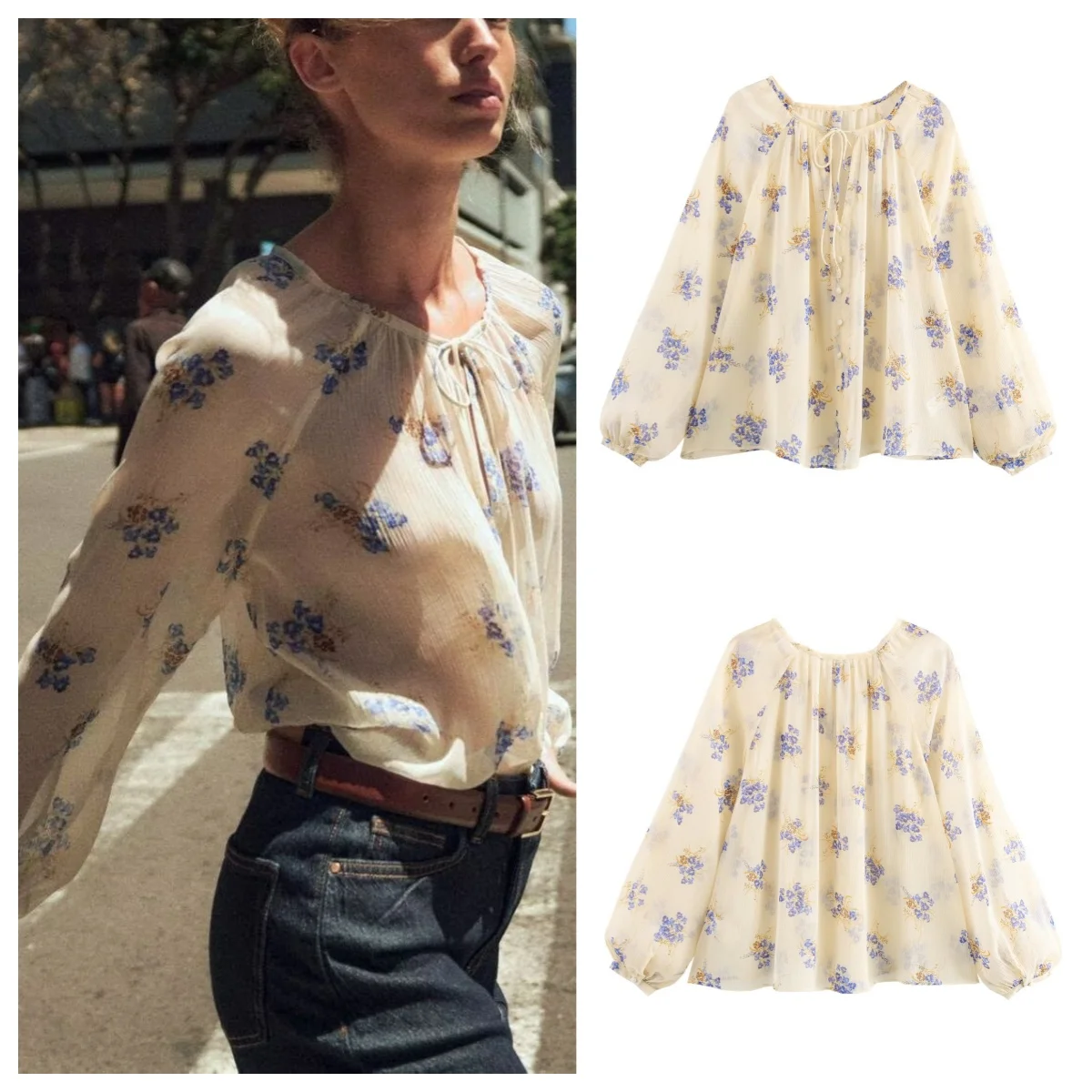 European and American style spring new flower print translucent long sleeve casual shirt
European and American style spring new flower print translucent long sleeve casual shirt