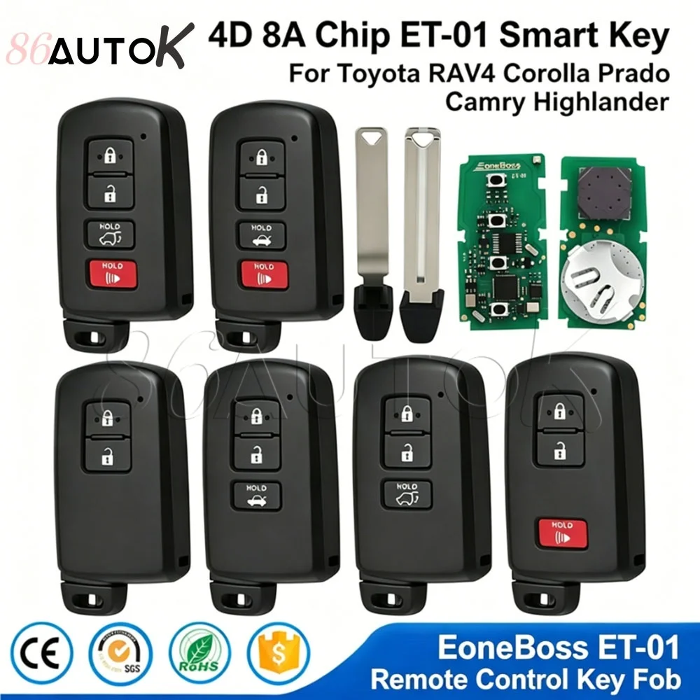 Умный ключ для автомобиля ET-01 EoneBoss для Toyota Highlander, Corolla, Prado, RAV4, Camry, Land Cruiser с чипом 4D 8A, пульт дистанционного управления
Умный ключ для автомобиля ET-01 EoneBoss для Toyota Highlander, Corolla, Prado, RAV4, Camry, Land Cruiser с чипом 4D 8A, пульт дистанционного управления