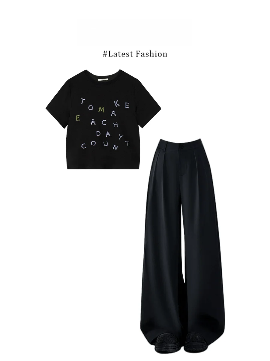 Parkyeon Summer New Letter Print T-Shirt Top And Casual Pants Set Women's Fashion Brand Moisture Wicking mid Waist
Parkyeon Summer New Letter Print T-Shirt Top And Casual Pants Set Women's Fashion Brand Moisture Wicking mid Waist