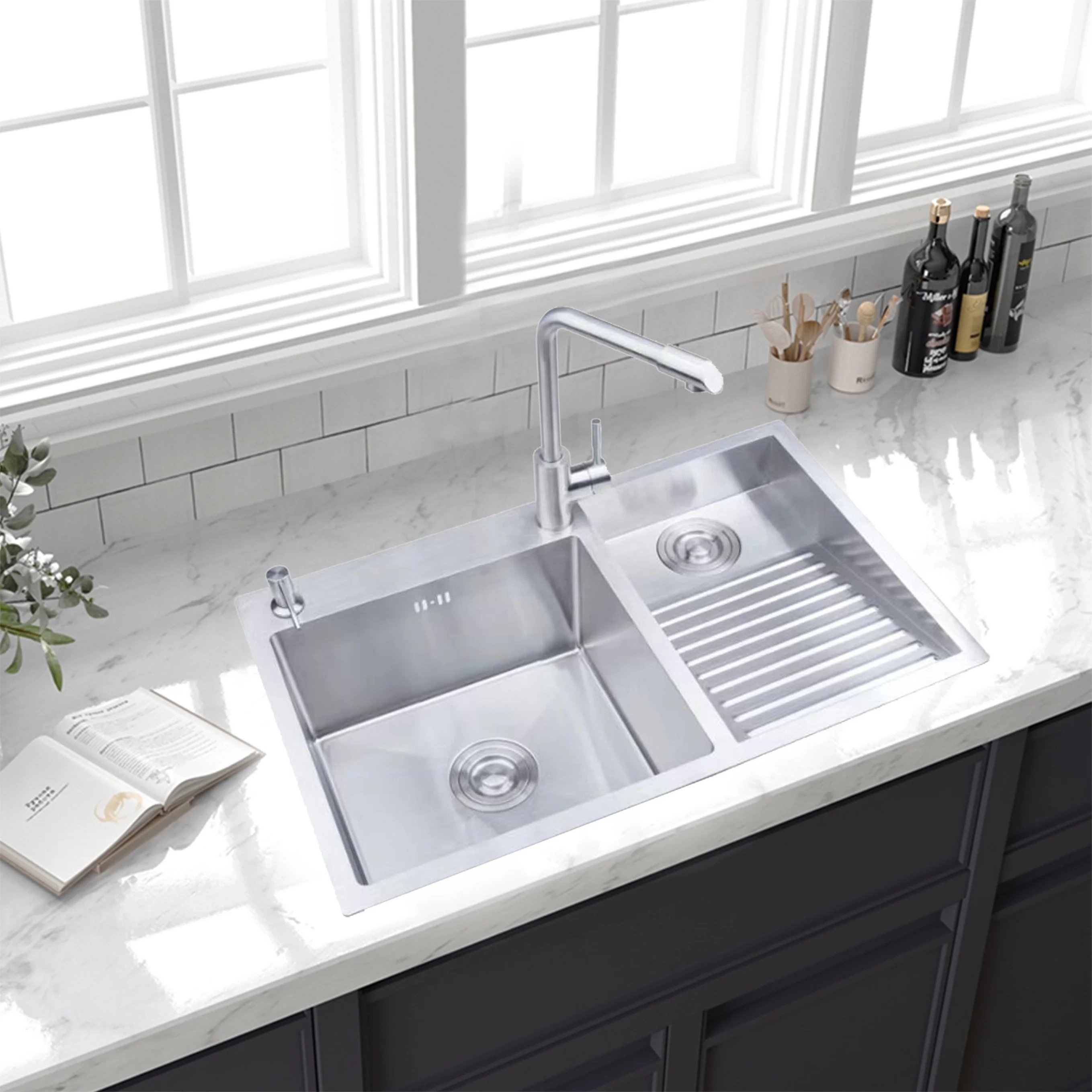 New Arrival Deep SUS304 Brushed Topmount Single Bowl Handmade Sink with Two Holes, No Faucet
New Arrival Deep SUS304 Brushed Topmount Single Bowl Handmade Sink with Two Holes, No Faucet