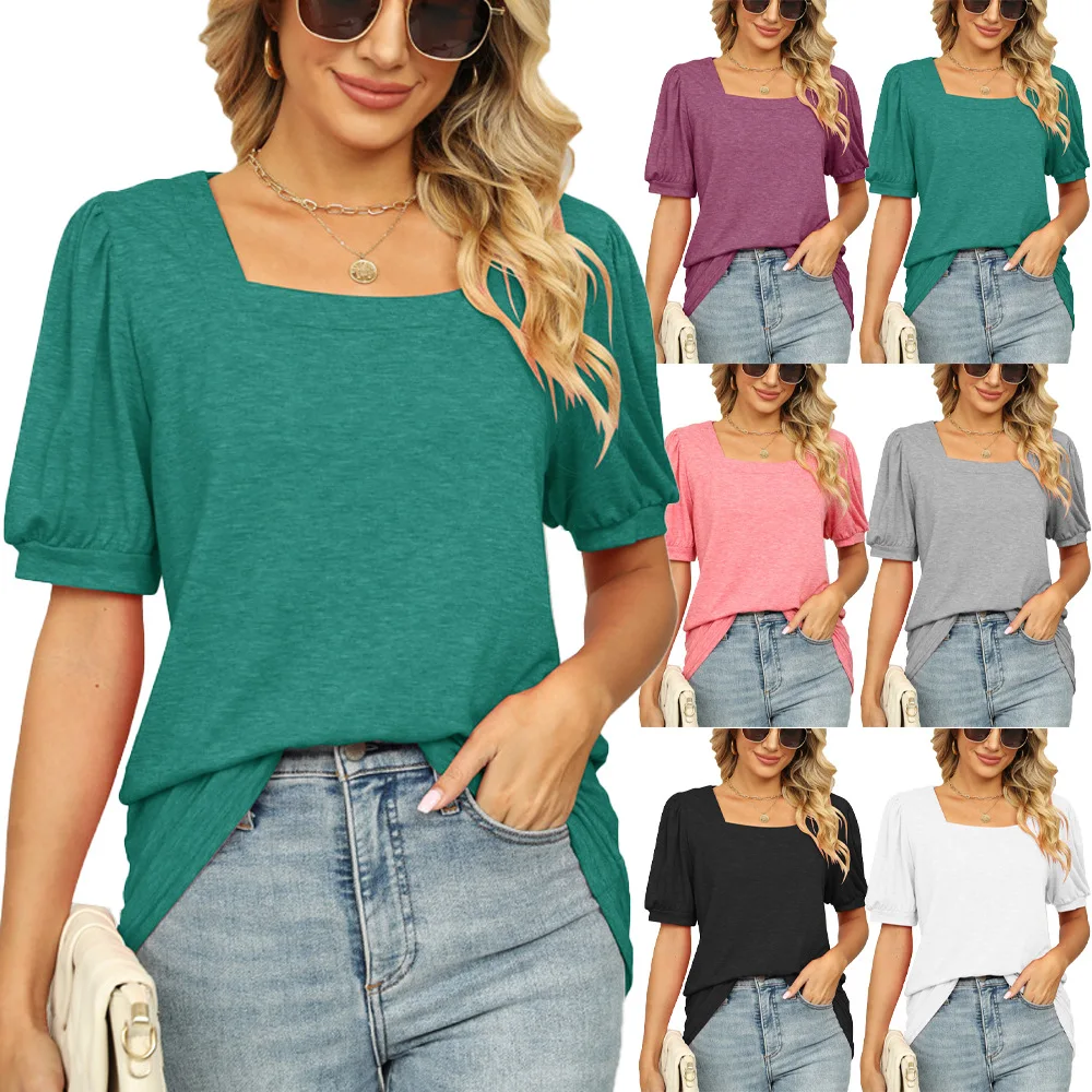 Women's T-shirt Spring and Summer Fashion New Solid Color Square Collar Pleated Short-sleeved Tops Female
Women's T-shirt Spring and Summer Fashion New Solid Color Square Collar Pleated Short-sleeved Tops Female