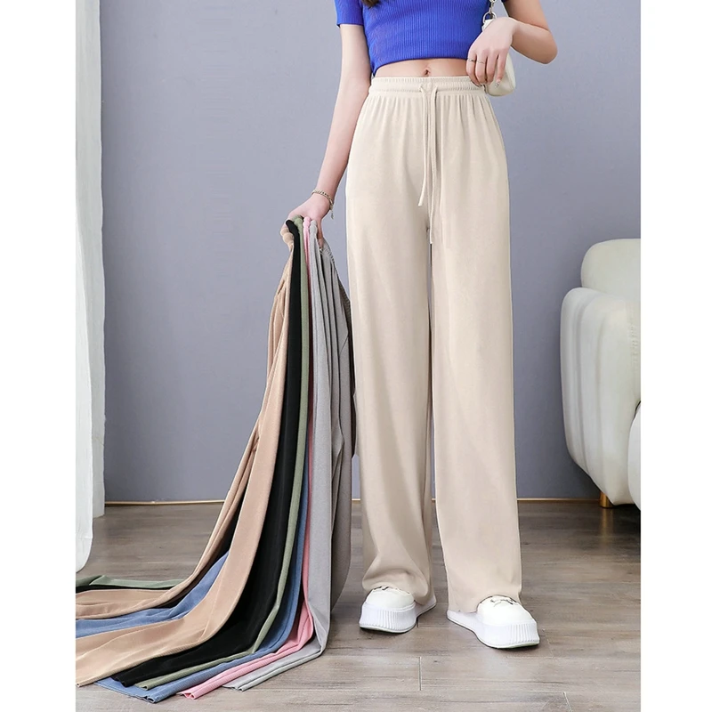 New Ice Silk Wide-Leg Pants Women Cool Sweatpants Semitranspare Pleat Loose Straight Office Lady Casual Drawstring Long Trousers
New Ice Silk Wide-Leg Pants Women Cool Sweatpants Semitranspare Pleat Loose Straight Office Lady Casual Drawstring Long Trousers