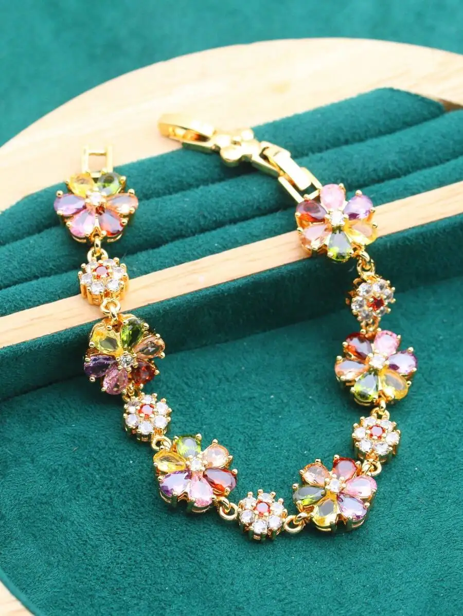 Colorful Flower Design Cubic Zirconia Inlaid Bracelet For Women
Colorful Flower Design Cubic Zirconia Inlaid Bracelet For Women