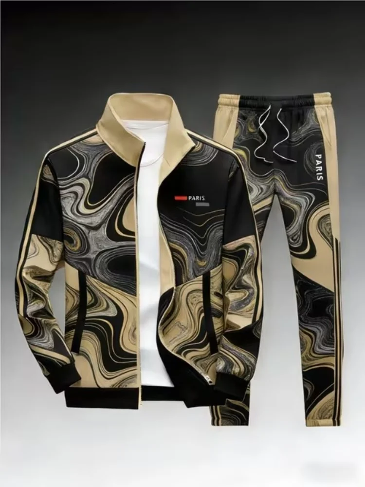 Stylish "PARIS" Marble Print Tracksuit for Men Zip-Up Jacket + Jogger Pants Allover Abstract Printed Casual 2-Piece Sports Set
Stylish "PARIS" Marble Print Tracksuit for Men Zip-Up Jacket + Jogger Pants Allover Abstract Printed Casual 2-Piece Sports Set