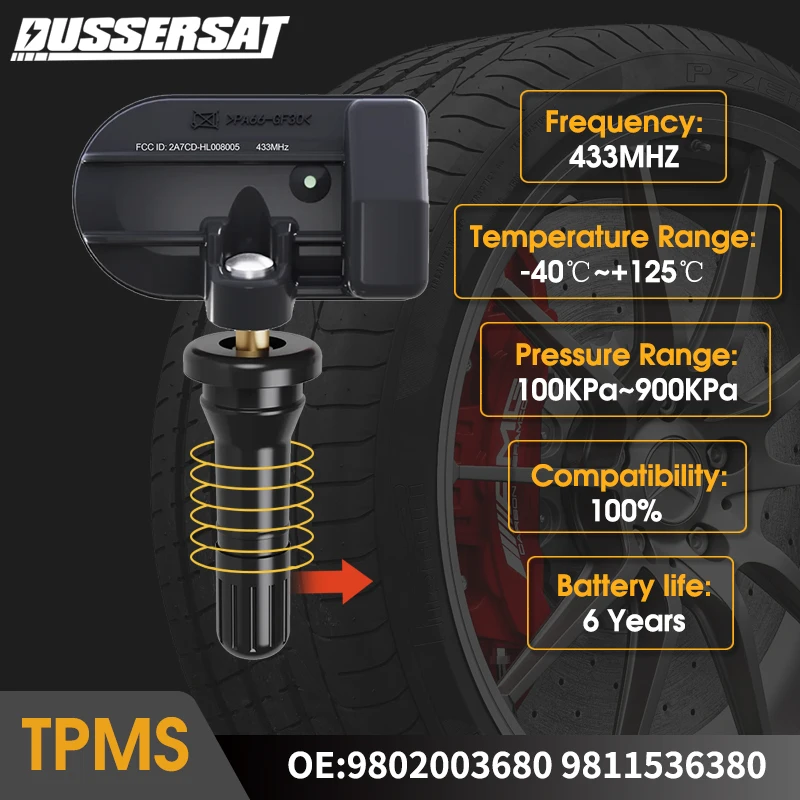 4Pcs Tire Pressure Sensor TPMS 433MHz OE 9802003680 9811536380 for Peugeot 208 2012-2019 408 207 2008 3008 RCZ Citroen C3 C4 C5
4Pcs Tire Pressure Sensor TPMS 433MHz OE 9802003680 9811536380 for Peugeot 208 2012-2019 408 207 2008 3008 RCZ Citroen C3 C4 C5