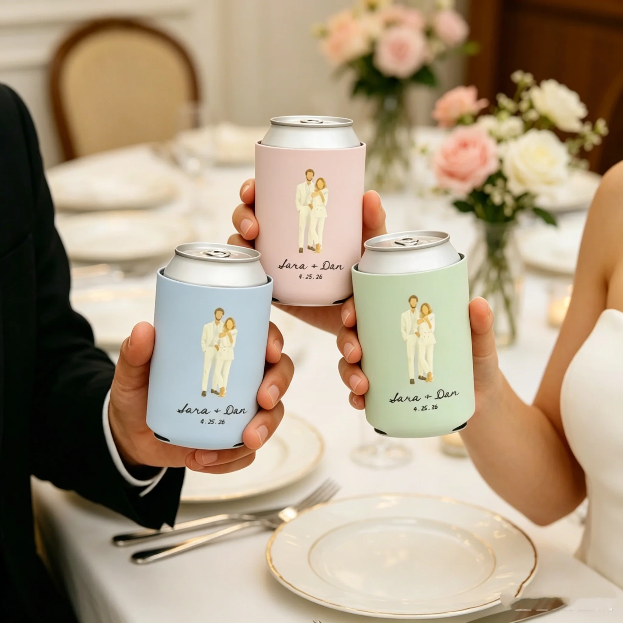Personalized Wedding Koozies with watercolor portrait from photo, custom couple illustration Can Cooler, hand drawn portrait Wed
Personalized Wedding Koozies with watercolor portrait from photo, custom couple illustration Can Cooler, hand drawn portrait Wed