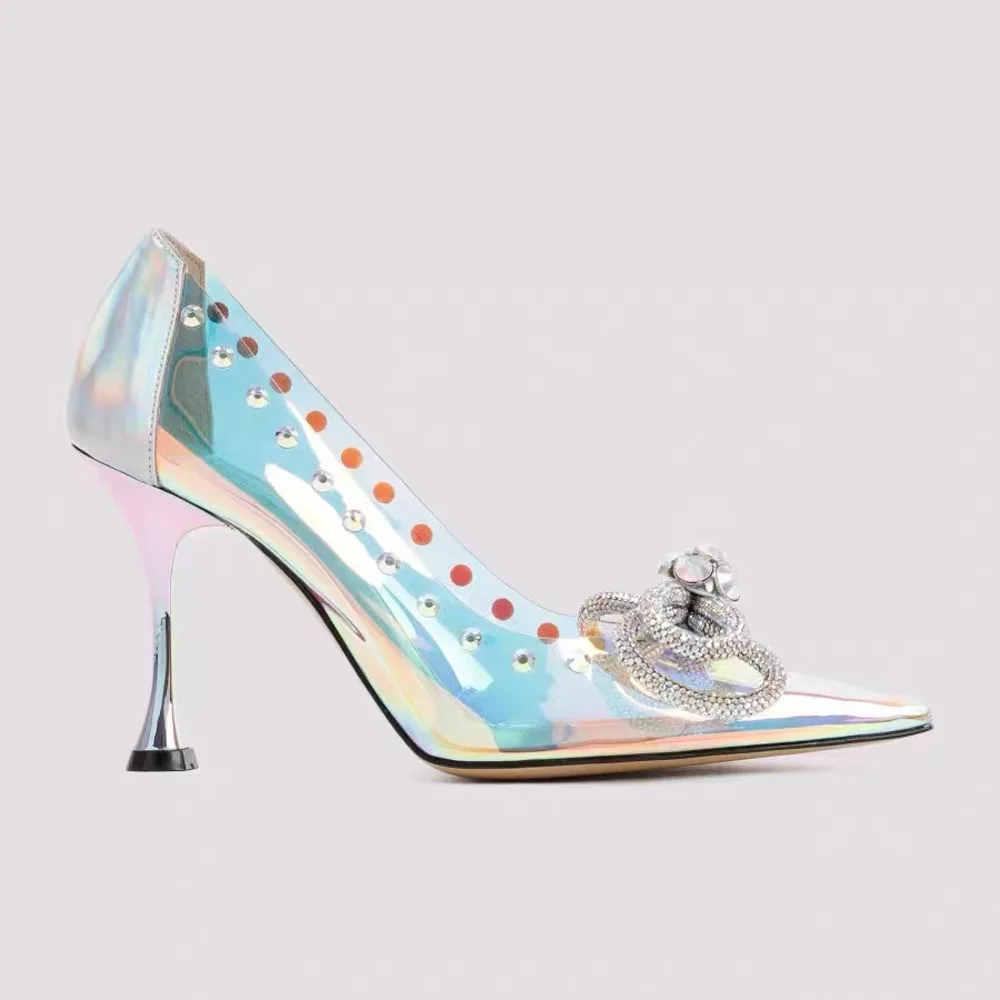 Women's Pointed Transparent Laser Rhinestone Buckle Bow Silver Shallow Mouth Sexy High Heel Sandals Party Evening Catwalk Shoes
Women's Pointed Transparent Laser Rhinestone Buckle Bow Silver Shallow Mouth Sexy High Heel Sandals Party Evening Catwalk Shoes