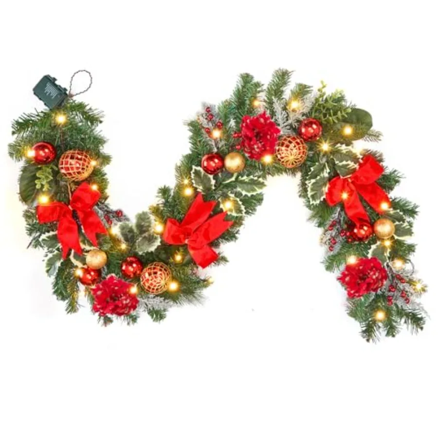 6Feet Pre-lit Garl Christmas Decorated Garl with 30 LED Light String Indoor Outdoor Xmas Decorations on Mantle Fireplace Front
6Feet Pre-lit Garl Christmas Decorated Garl with 30 LED Light String Indoor Outdoor Xmas Decorations on Mantle Fireplace Front