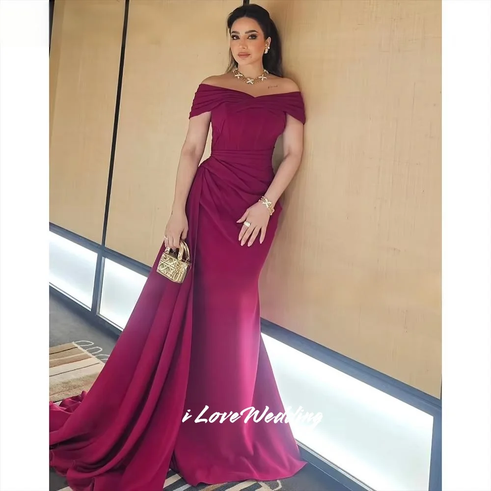 Fuchsia Off Shoulder Prom Dresses 2025 Satin Mermaid Sweep Train Pleated Floor Length Dresses for Special Occasions Customized
Fuchsia Off Shoulder Prom Dresses 2025 Satin Mermaid Sweep Train Pleated Floor Length Dresses for Special Occasions Customized