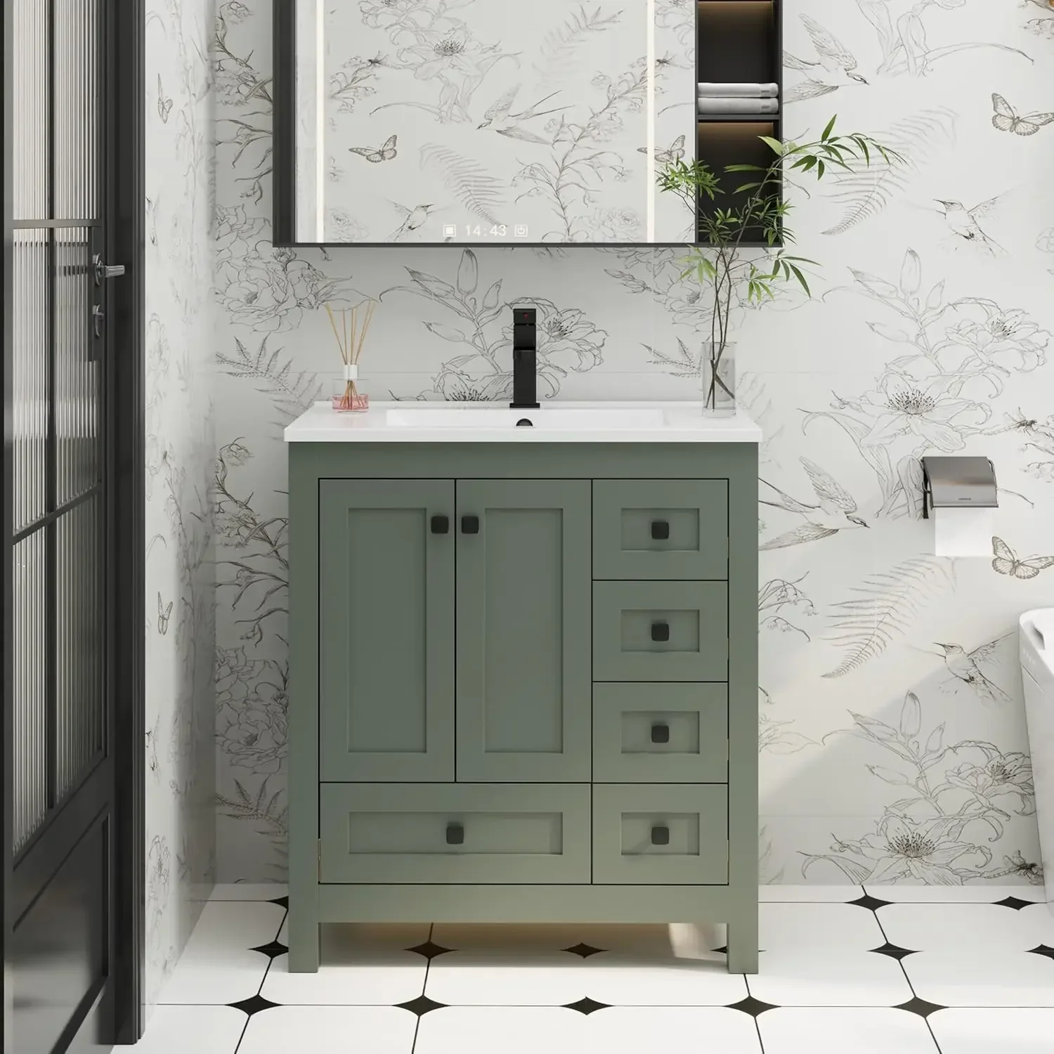 30" Bathroom Vanity Sink Combo Wood Storage Cabinet Undermount Matte Black Faucet Painted Green, Customized
30" Bathroom Vanity Sink Combo Wood Storage Cabinet Undermount Matte Black Faucet Painted Green, Customized