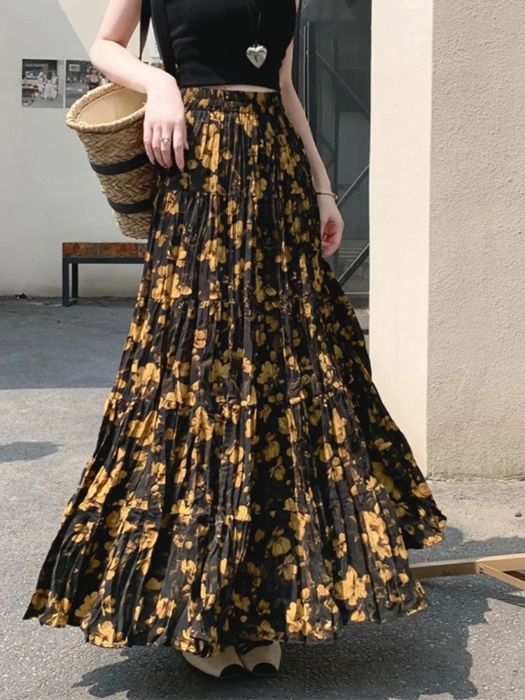 2025 New Fashion Summer Skirt Fragmented Flowers For Skinny Look Retro High Waist Yellow Rose Elastic High Waist Long Skirt
2025 New Fashion Summer Skirt Fragmented Flowers For Skinny Look Retro High Waist Yellow Rose Elastic High Waist Long Skirt