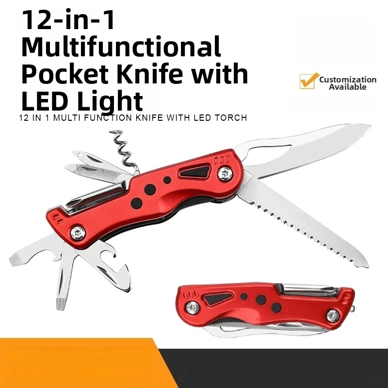 12 in 1 Multifunction Pocket Knife Stainless Steel Folding Knife with LED Light Portable Outdoor Camping EDC Utility Tool
12 in 1 Multifunction Pocket Knife Stainless Steel Folding Knife with LED Light Portable Outdoor Camping EDC Utility Tool