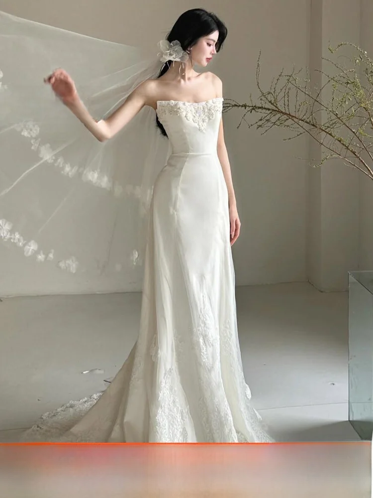 Ele Lace Bridal Gown Tailored Fit mid Waist Long Skirt Fi Tail Wedding Dr for Hotel Indoor Ceremony Spring
Ele Lace Bridal Gown Tailored Fit mid Waist Long Skirt Fi Tail Wedding Dr for Hotel Indoor Ceremony Spring