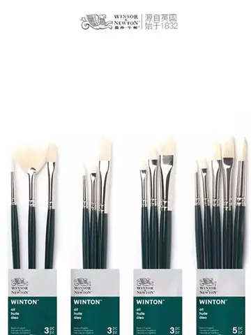 winsor newton oil paint brush set pig bristle round tip flat tip acrylic watercolor paint brushes