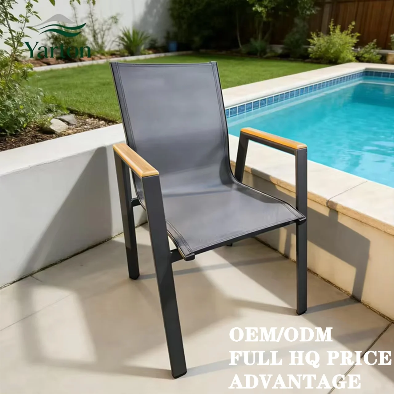 Outdoor Weather Resistant Textile Fabric Plastic-Wood Handrail Dining Chair Aluminium Frame Chair For Villa Restaurant And Hotel
Outdoor Weather Resistant Textile Fabric Plastic-Wood Handrail Dining Chair Aluminium Frame Chair For Villa Restaurant And Hotel