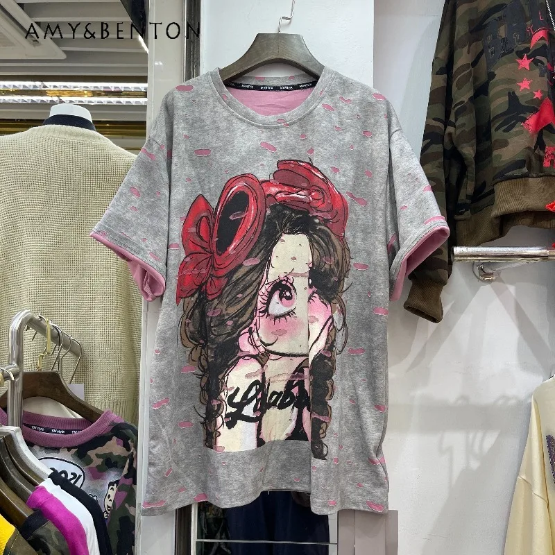 Осенняя новая свободная футболка в европейском стиле, футболки с короткими рукавами и героями мультфильмов для тяжелой промышленности, красивые женские футболки с круглым вырезом 
Осенняя новая свободная футболка в европейском стиле, футболки с короткими рукавами и героями мультфильмов для тяжелой промышленности, красивые женские футболки с круглым вырезом
