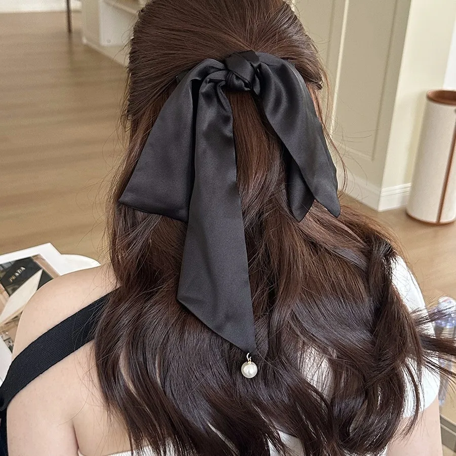 Black Satin Bow Hair Clip French Style Large Pearl Ribbon Spring Clip for Women Back Head Premium Quality
Black Satin Bow Hair Clip French Style Large Pearl Ribbon Spring Clip for Women Back Head Premium Quality