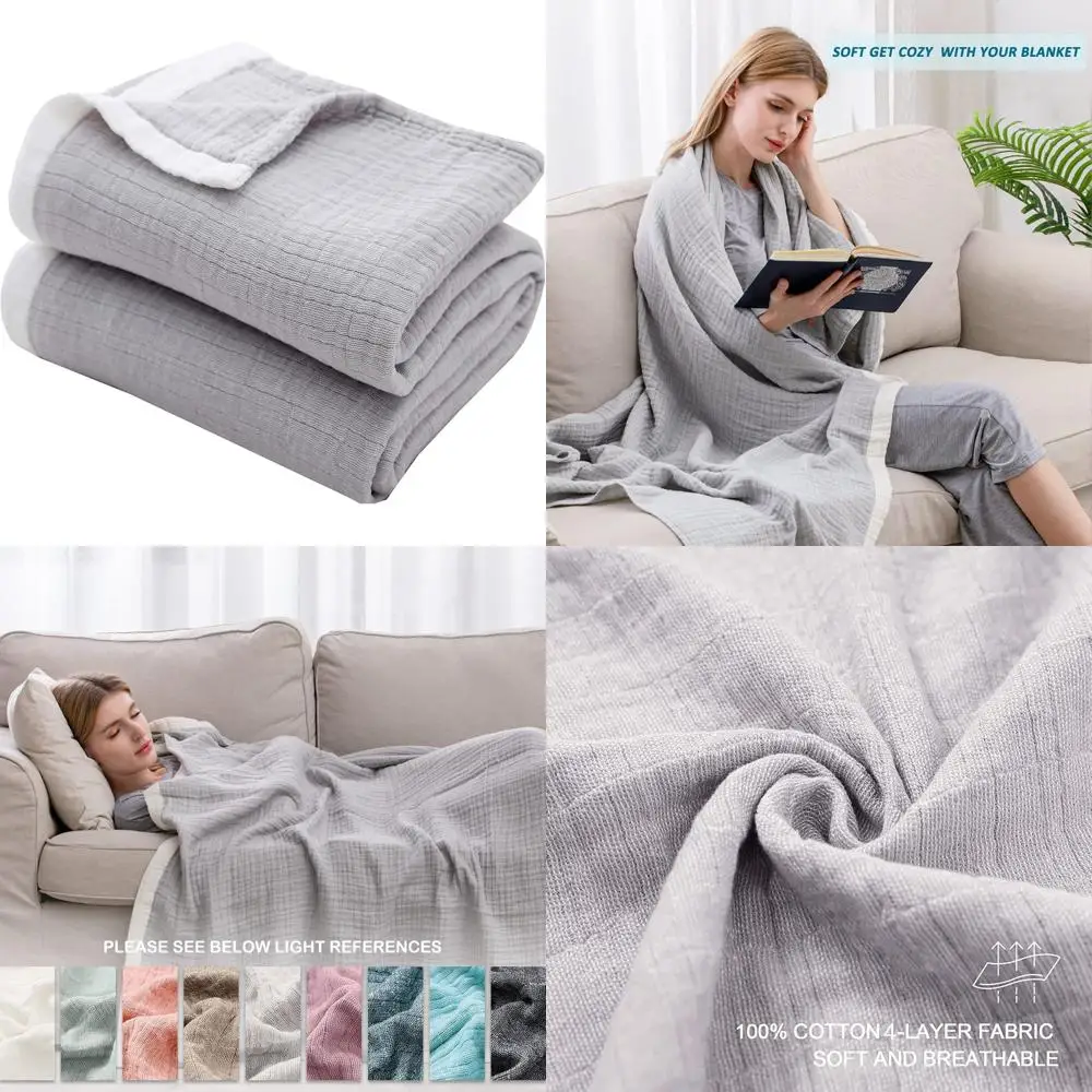 100% Cotton Muslin Throw Blanket for Adults and Babies, 4-Layer Breathable and Soft Blanket for All Seasons
100% Cotton Muslin Throw Blanket for Adults and Babies, 4-Layer Breathable and Soft Blanket for All Seasons