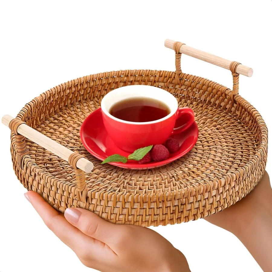 Rattan Tray 8.7 Inch Round Woven Serving Basket with Handles Drative Tray for Coffee Table Bread Fruit Vegetables Restaurant Ho
Rattan Tray 8.7 Inch Round Woven Serving Basket with Handles Drative Tray for Coffee Table Bread Fruit Vegetables Restaurant Ho