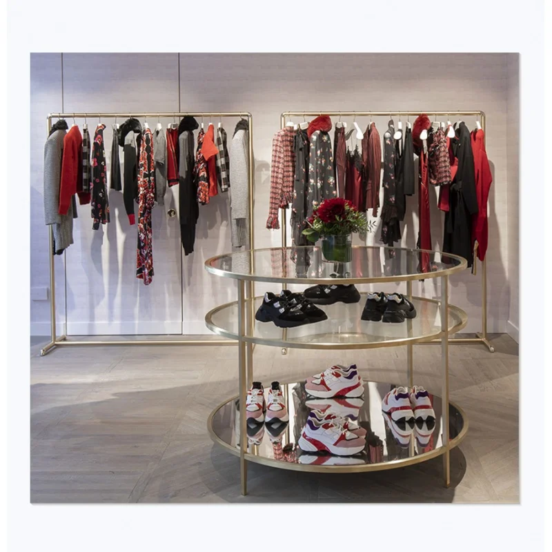 CustomClothing store fixtures retail garment display metal shelf display rack for women clothes shop
CustomClothing store fixtures retail garment display metal shelf display rack for women clothes shop