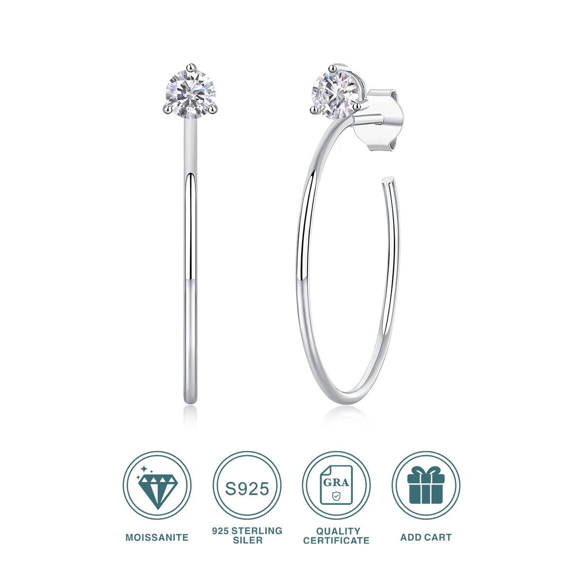 1pair Moissanite Earrings Hoop Design 925 Sterling Silver 18K Gold Plated Elegant Jewelry for Women Comes with GRA Certificate
1pair Moissanite Earrings Hoop Design 925 Sterling Silver 18K Gold Plated Elegant Jewelry for Women Comes with GRA Certificate