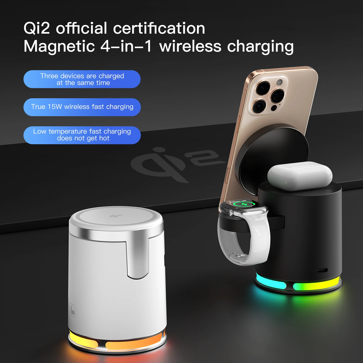HaaYot True QI2 Wireless Charger RGB Ultra-Fast Charging Dock Stand For Mag-safe iPhone 16 15 14 13 Pro Max Airpods Apple Watch
HaaYot True QI2 Wireless Charger RGB Ultra-Fast Charging Dock Stand For Mag-safe iPhone 16 15 14 13 Pro Max Airpods Apple Watch