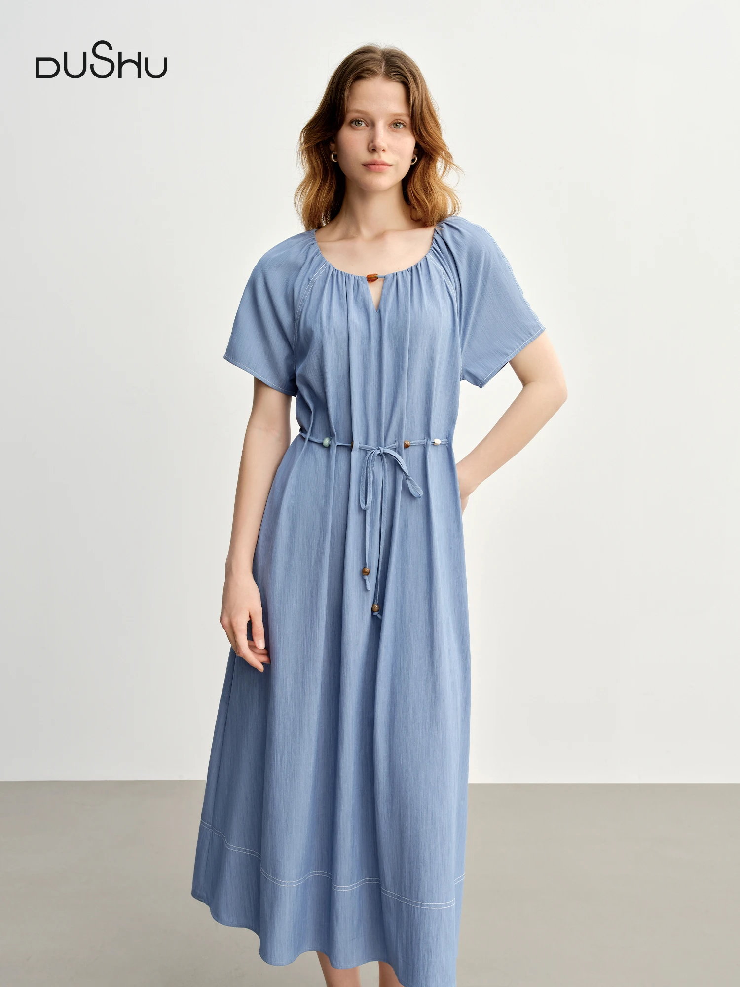 DUSHU Summer 2025 Textured Pleat Dress - Fluid Bead Adjustable Tie Maxi Resort to Office Elegant Silhouette
DUSHU Summer 2025 Textured Pleat Dress - Fluid Bead Adjustable Tie Maxi Resort to Office Elegant Silhouette