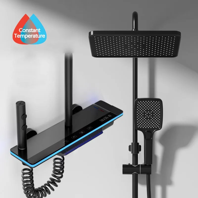 Bathroom Luxury Shower System with Lights Tempered Glass Piano Key Smart Digital Display Thermostat Mixer Shower Faucet Full Set
Bathroom Luxury Shower System with Lights Tempered Glass Piano Key Smart Digital Display Thermostat Mixer Shower Faucet Full Set