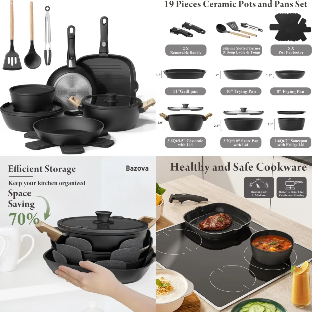 Cookware Sets19 Pcs Non Stick Ceramic Cookware Set with Removable Handles Pots and Pans
Cookware Sets19 Pcs Non Stick Ceramic Cookware Set with Removable Handles Pots and Pans