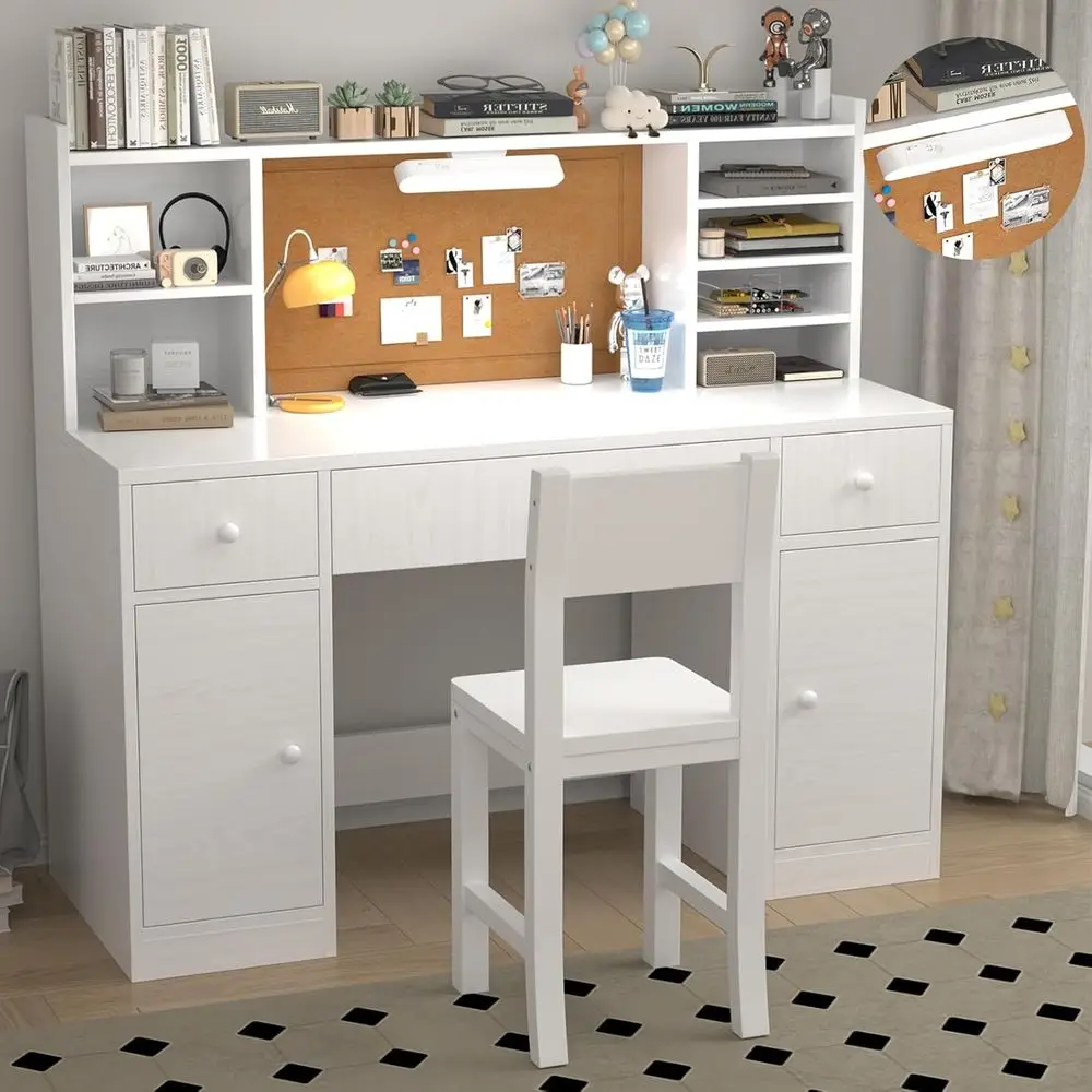 White Wooden Kids Study Desk and Chair Set with Light, Drawers, and Storage Cabinet for Girls or Boys Bedroom
White Wooden Kids Study Desk and Chair Set with Light, Drawers, and Storage Cabinet for Girls or Boys Bedroom