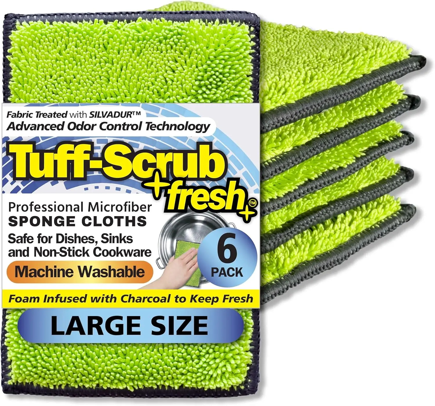 Scrub-N-Wipe Sponge Cloths with Silvadur Antimicrobial for Odor Control, Large, 6-Pack, Microfiber, Non-Scratch, Dual-Sided
Scrub-N-Wipe Sponge Cloths with Silvadur Antimicrobial for Odor Control, Large, 6-Pack, Microfiber, Non-Scratch, Dual-Sided