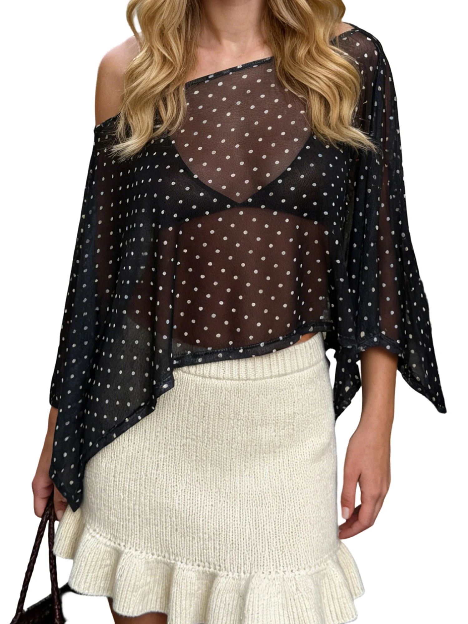 Women s Shawl Ponchos Off Shoulder Dots Print Sheer Mesh T-Shirts Summer Tunic Tops
Women s Shawl Ponchos Off Shoulder Dots Print Sheer Mesh T-Shirts Summer Tunic Tops