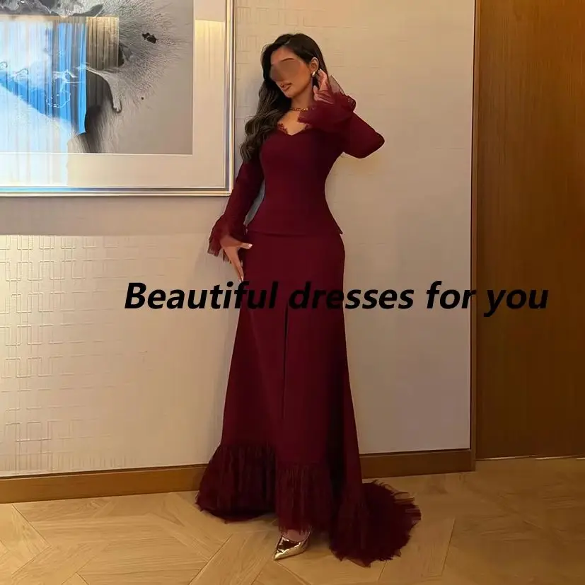 Burgundy Formal Party Dress Customized Sweetheart Neck Long Sleeves Pleat Jersey Mermaid Evening Dresses Long Prom Gown
Burgundy Formal Party Dress Customized Sweetheart Neck Long Sleeves Pleat Jersey Mermaid Evening Dresses Long Prom Gown
