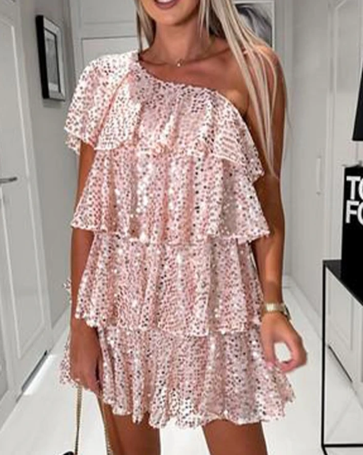 Sexy Party Womens Dress 2024 Spring Allover Sequin One Shoulder Ruffle Patchwork High Waist Loose Elegant Dress for Women Y2K
Sexy Party Womens Dress 2024 Spring Allover Sequin One Shoulder Ruffle Patchwork High Waist Loose Elegant Dress for Women Y2K
