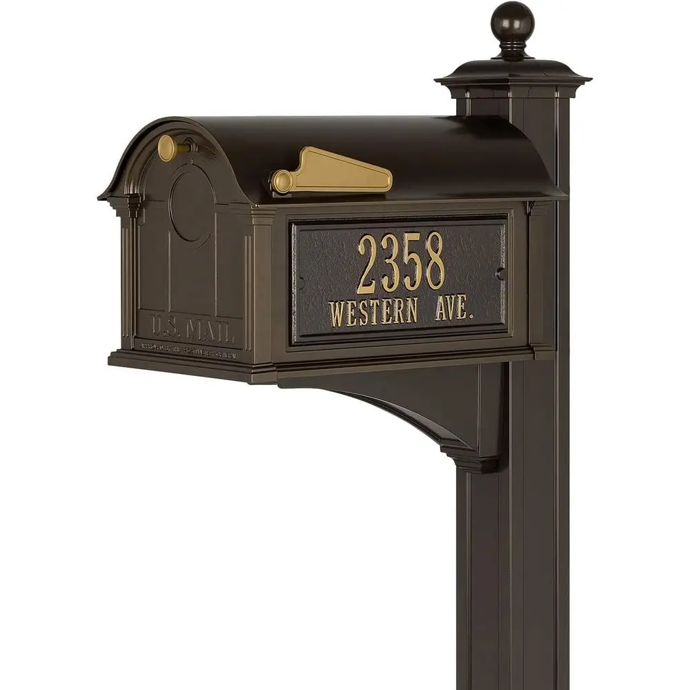 Custom Extra Large Mailbox - Balmoral el with AddrPlaqand Side Mount Post Package, Sand Cast , Bronze Personalized in Goldtone
Custom Extra Large Mailbox - Balmoral el with AddrPlaqand Side Mount Post Package, Sand Cast , Bronze Personalized in Goldtone