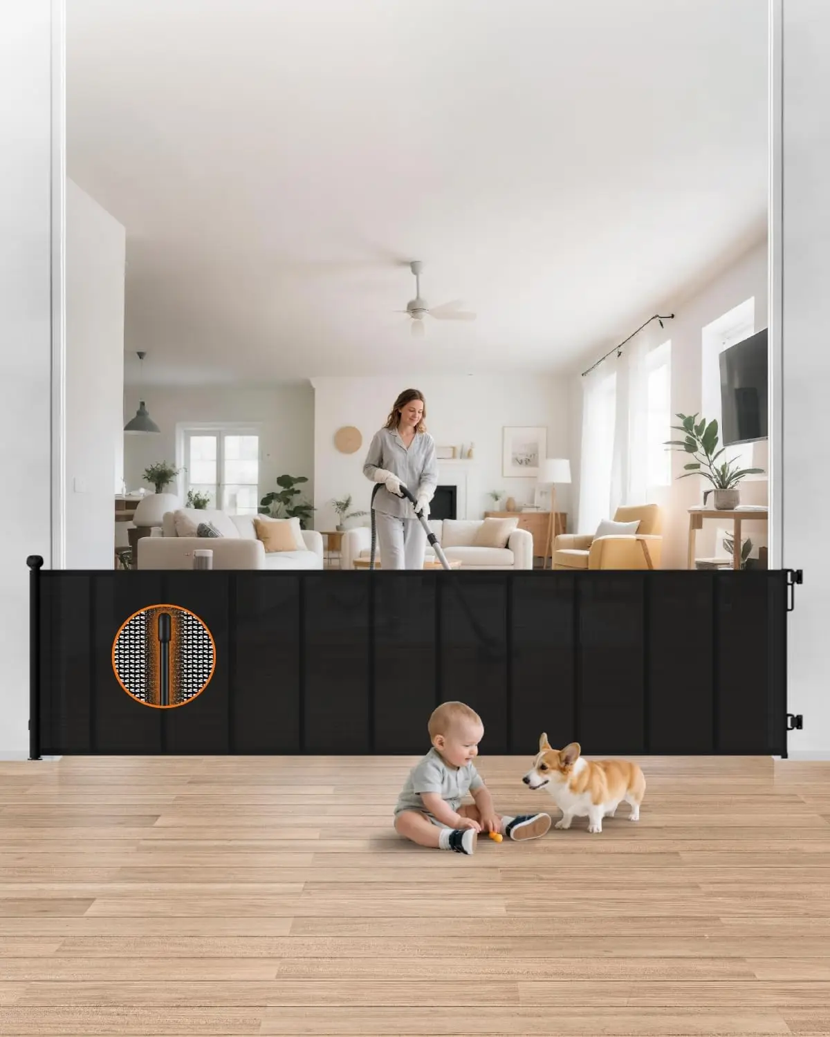 120" Extra Wide Retractable Baby Gate, 34" Tall Reinforced Mesh Pet Gate Indoor with 10 Rods to Prevent Sagging, Extra Long Dog Gate for Large Openings, Doorways & Open Spaces, Black
120" Extra Wide Retractable Baby Gate, 34" Tall Reinforced Mesh Pet Gate Indoor with 10 Rods to Prevent Sagging, Extra Long Dog Gate for Large Openings, Doorways & Open Spaces, Black