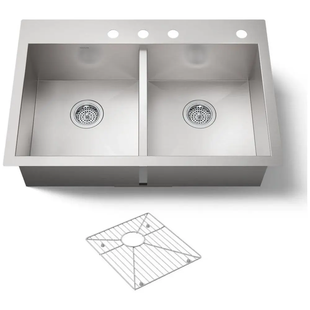 Vault Stainless Steel 33 DoubleBowl Kitchen Sink with Four Faucet Hole, DropIn or Undermount Kitchen Sinks Installation, 9 inch
Vault Stainless Steel 33 DoubleBowl Kitchen Sink with Four Faucet Hole, DropIn or Undermount Kitchen Sinks Installation, 9 inch