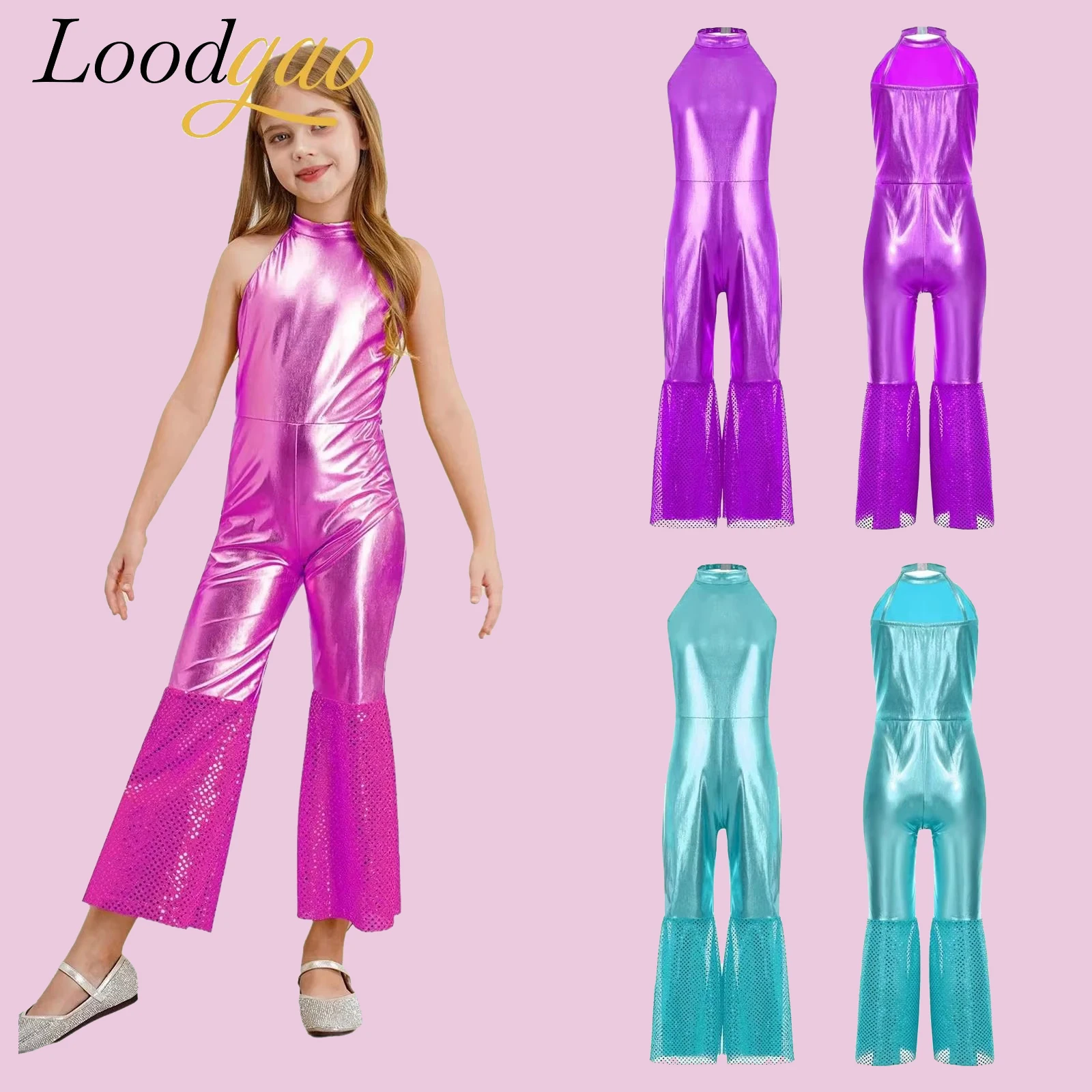 Girls Sleeveless Jumpsuit Flares 70s Disco Costume Dancewear Shiny Metallic Sequins Flared Bodysuit Jazz Dance Party Costume
Girls Sleeveless Jumpsuit Flares 70s Disco Costume Dancewear Shiny Metallic Sequins Flared Bodysuit Jazz Dance Party Costume