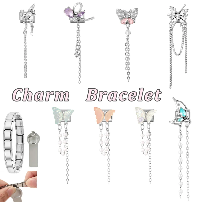Fashion Butterfly Heart Bow Crystal Long Tassel Chain Charm Italian Links Fit 9mm Stainless Steel Bracelet Making DIY Jewelry
Fashion Butterfly Heart Bow Crystal Long Tassel Chain Charm Italian Links Fit 9mm Stainless Steel Bracelet Making DIY Jewelry